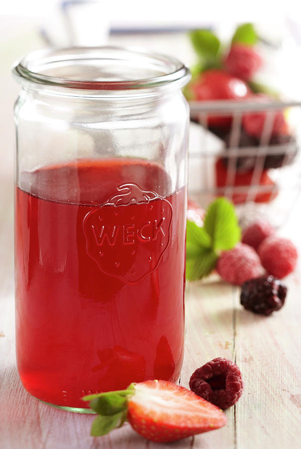 Homemade Berry Vinegar In A Mason Jar With Rose Wine And Raspberry Spirit Photograph by Teubner Foodfoto