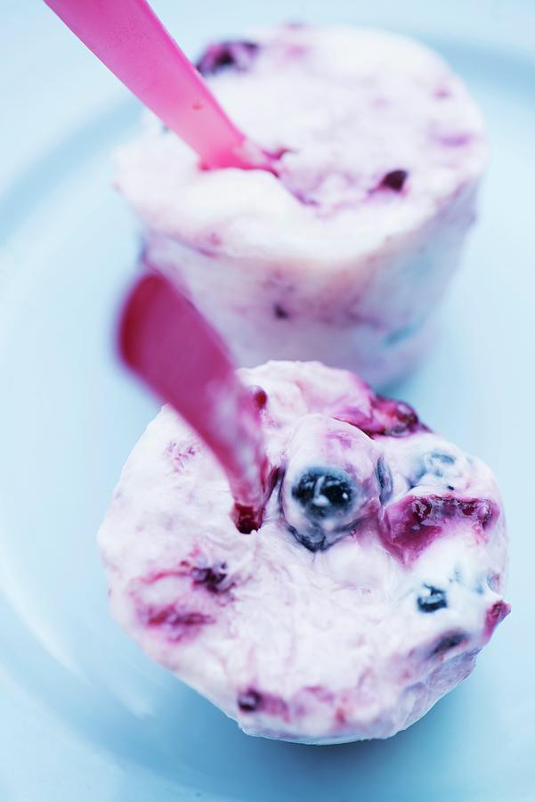 Homemade Blueberry Ice Cream With Plastic Spoons Photograph by Benno De Wilde Photography
