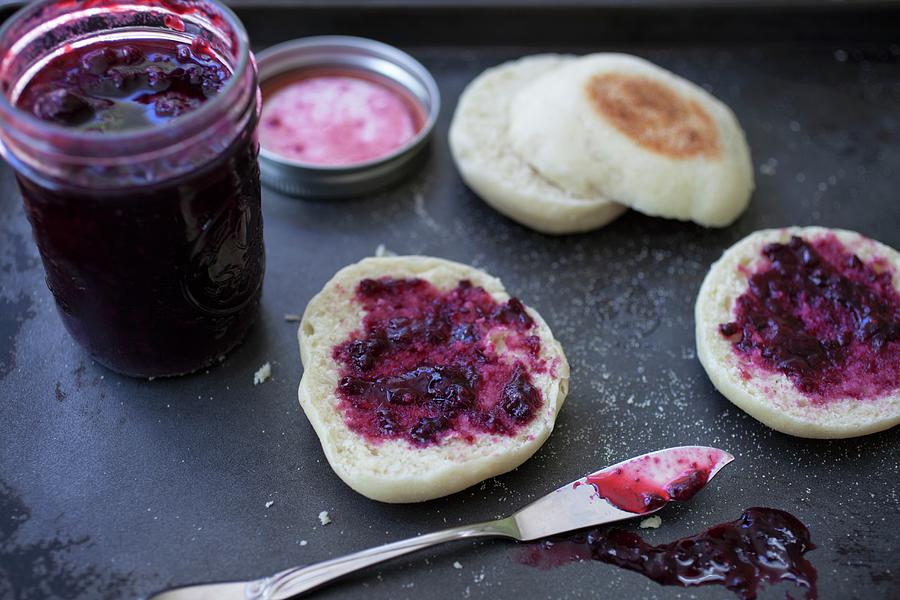 Homemade Blueberry Jam With Freshly Baked English Muffins Photograph by Katharine Pollak