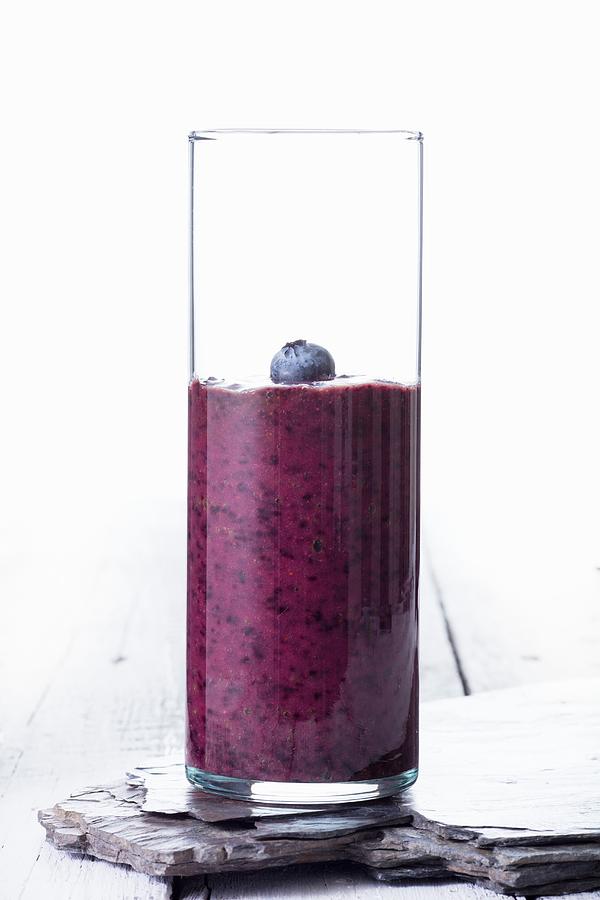 Homemade Blueberry Smoothie In A Jar With Ribbon Photograph by Jan Prerovsky