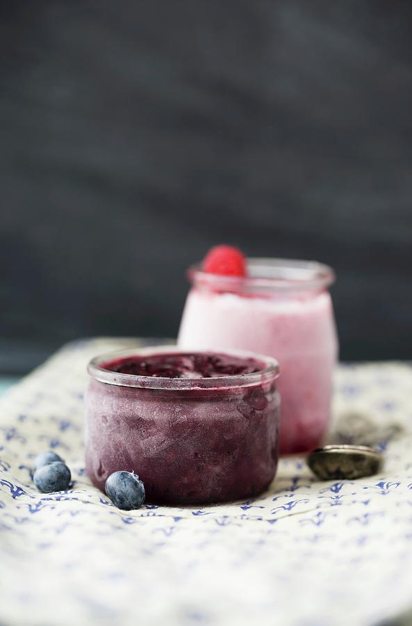 Homemade Blueberry Sorbet And Raspberry Sorbet Photograph by Mandy Reschke