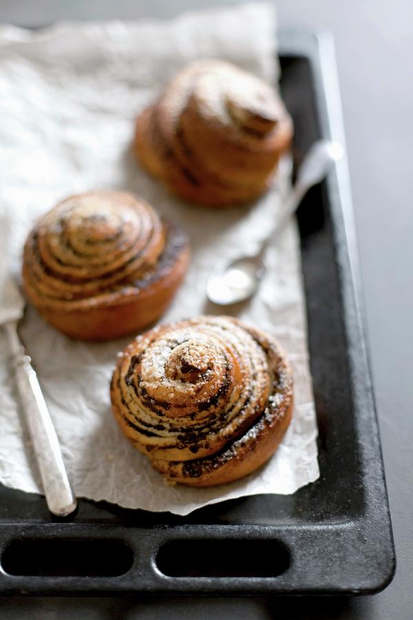 Homemade Buns With Poppy Seeds And Sugar In A Pan Photograph by Sonya Baby