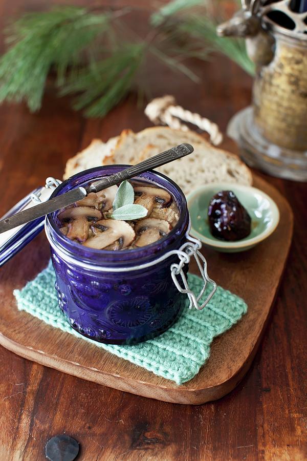 Homemade Chicken Liver Pate With Mushrooms And Sage; Fig Preserves And Bread Photograph by Strokin, Yelena