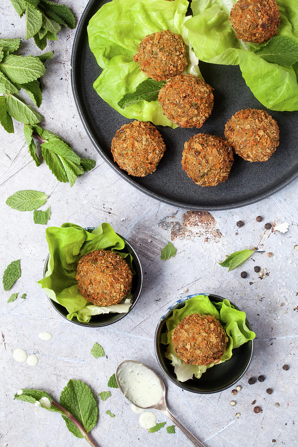 Homemade Chickpea Mint Falafel Photograph by Jane Saunders