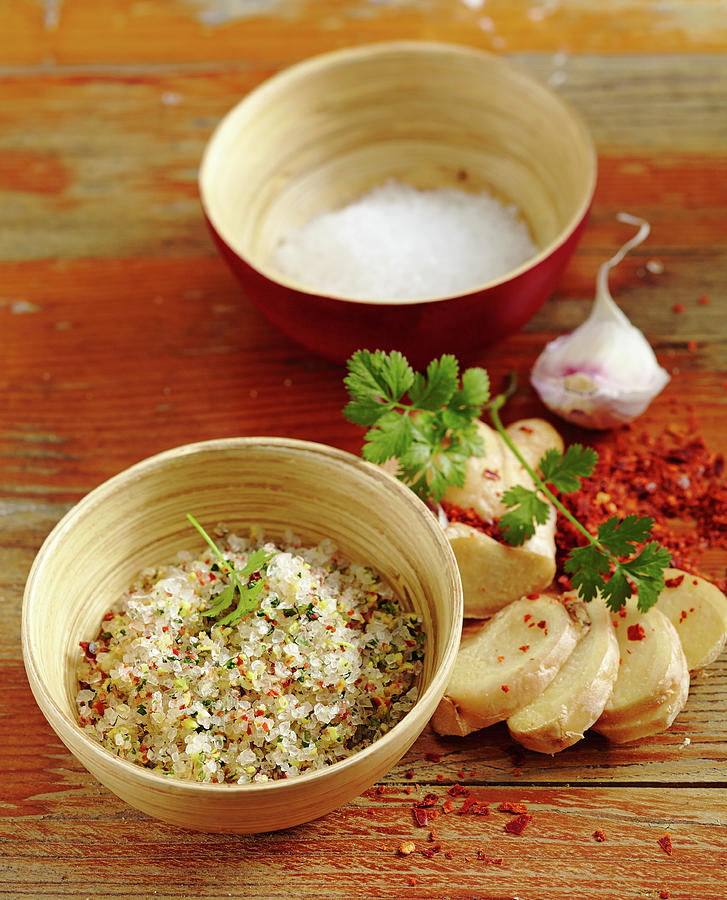 Homemade Chilli Seasoning Salt With Coriander, Ginger, Garlic And Sea Salt Photograph by Teubner Foodfoto