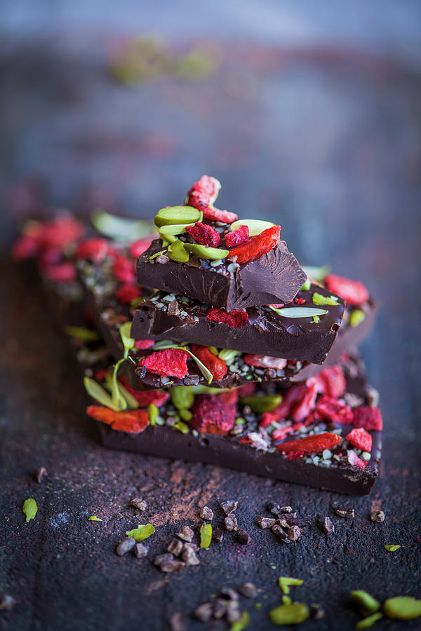 Homemade Chocolate Bark With Goji Berries And Pistachios Photograph by Eising Studio