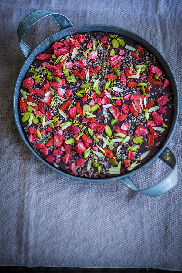 Homemade Chocolate Bark With Goji Berries And Pistachios In A Metal Container Photograph by Eising Studio