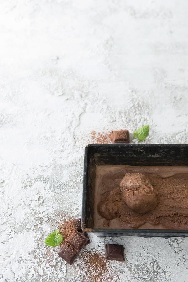 Homemade Chocolate Ice Cream In A Metal Container Photograph by Great Stock!