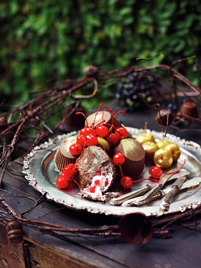 Homemade Christmas Chocolate Kisses With Candied Cherries Photograph by Great Stock!