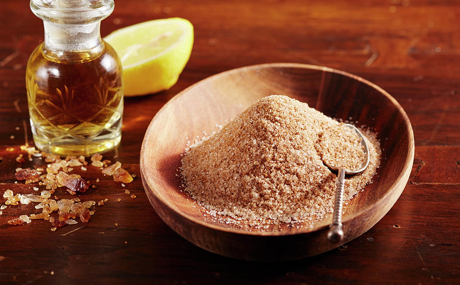 Homemade Cinnamon Sugar In A Wooden Bowl And Rum Sugar In A Small Apothecary Bottle Photograph by Teubner Foodfoto