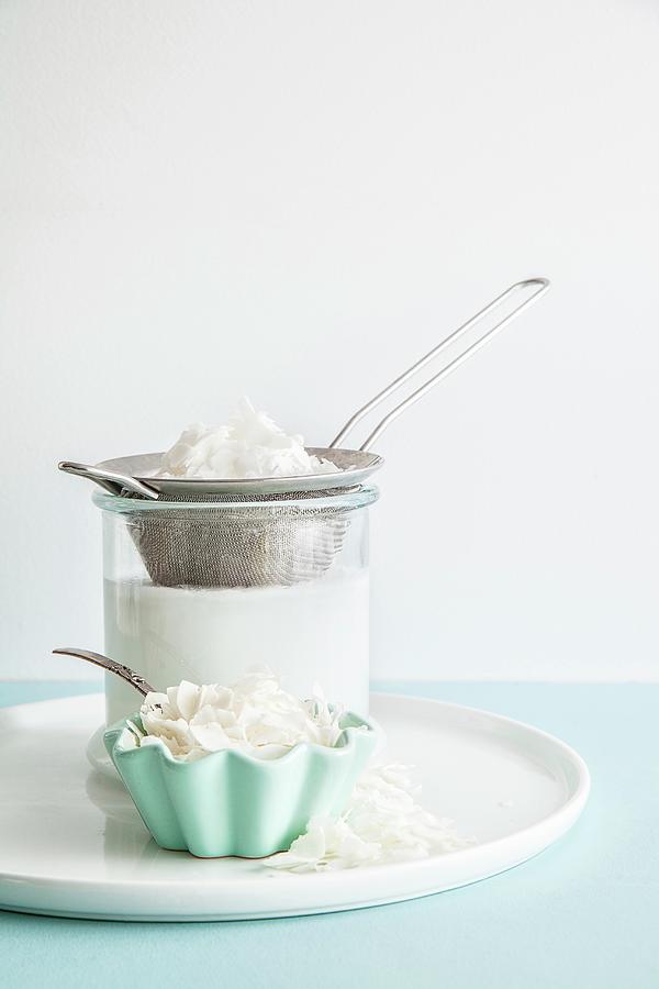 Homemade Coconut Milk With Coconut Flakes Photograph by The Food Union