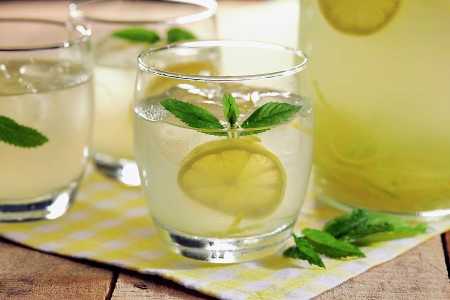 Homemade Country Lemonade Garnished With Some Mint Leaves, Selective Focus Photograph by Peters, Ina