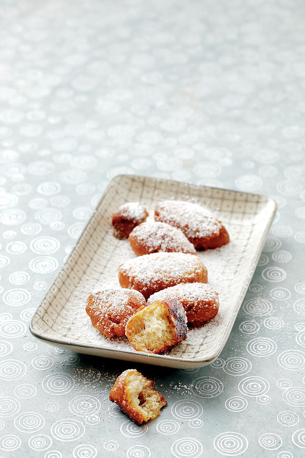 Homemade Deep-fried Pastries With Icing Sugar Photograph by Petr Gross
