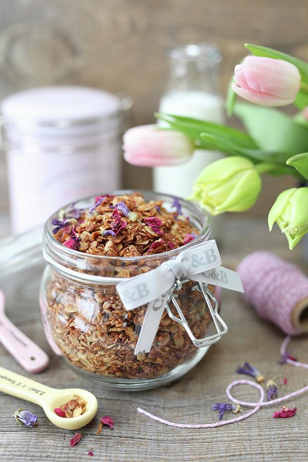 Homemade Granola With Coconut, Sunflower And Pumpkin Seeds In A Jar Photograph by Dorota Ryniewicz