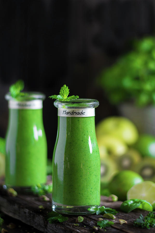 Homemade Green Smoothies Photograph by Joanna Lewicka