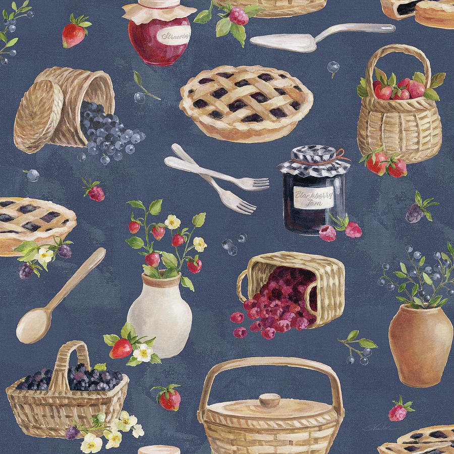 Blueberry Painting - Homemade Happiness Pattern Ib by Silvia Vassileva