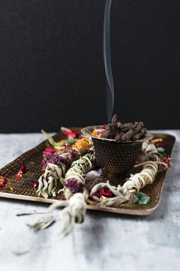 Homemade Incense Sticks And Herb Bouquets For Burning Photograph by Mandy Reschke