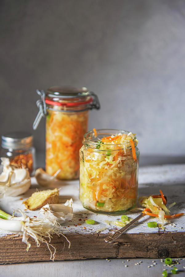 Homemade Japanese Cabage Kimchi With Ginger, Garlic, Chilli, Spring Onion Photograph by Magdalena Hendey