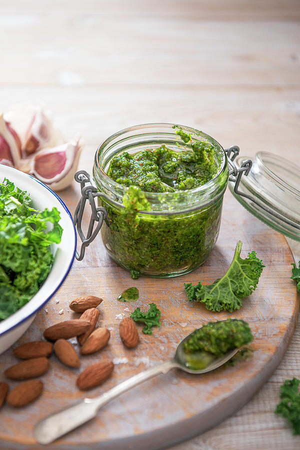 Homemade Kale And Almond Pesto With Garlic, Olive Oil And Sea Salt Photograph by Magdalena Hendey