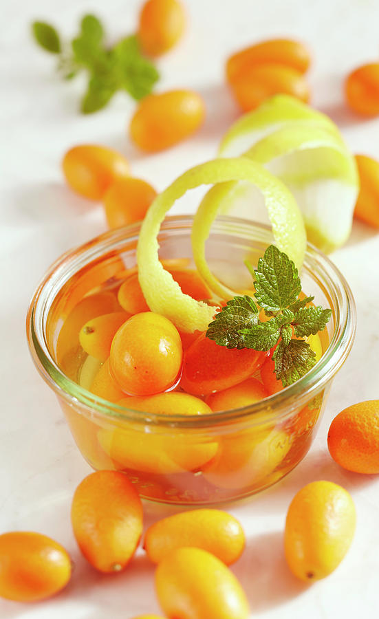 Homemade Kumquat Vinegar With Lemon Peel And Mint Photograph by Teubner Foodfoto