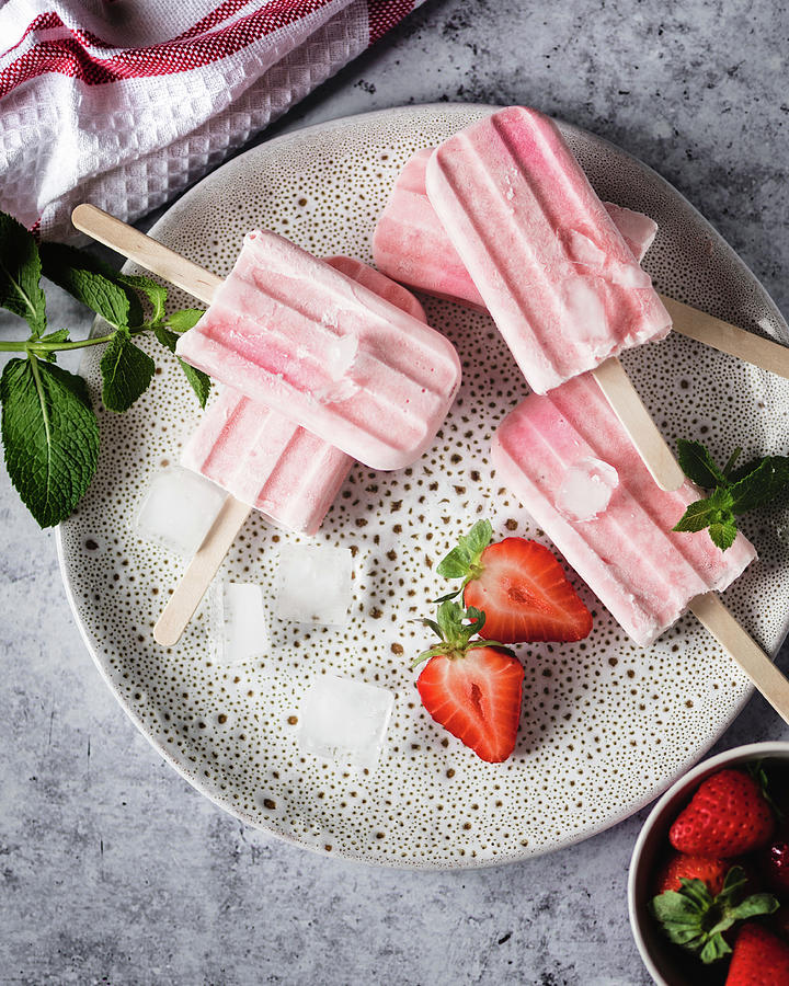 Homemade Low Carb Popsicles, Strawberry Flavour Photograph by Valentina T.