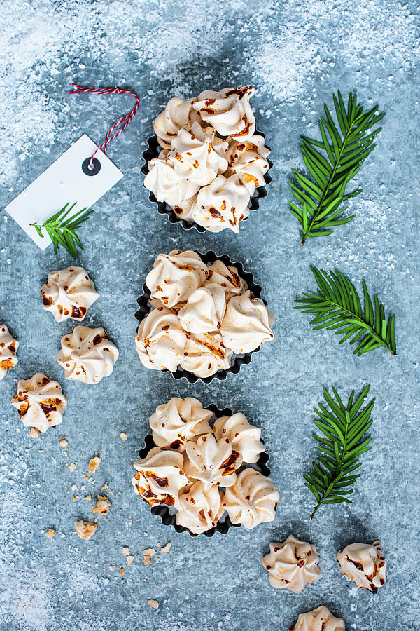 Homemade Mini Coffee Meringues For Christmas, View From Above Photograph by Magdalena Hendey