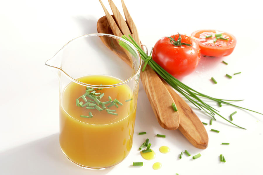 Homemade Natural Mango Vinegar With Chives And Tomatoes Photograph by Teubner Foodfoto
