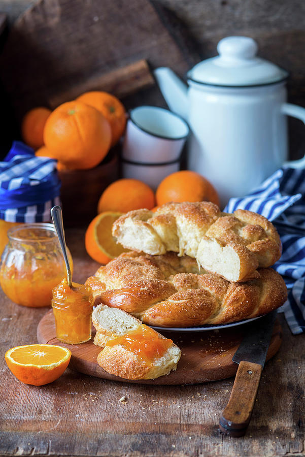 Homemade Orange Wreath Bread With Marmalade Photograph by Irina Meliukh