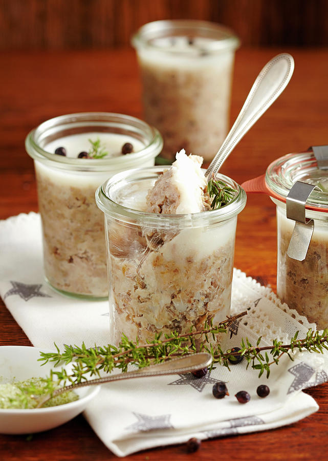 Homemade Pork Rillette In Jars With A Silver Spoon Photograph by Teubner Foodfoto