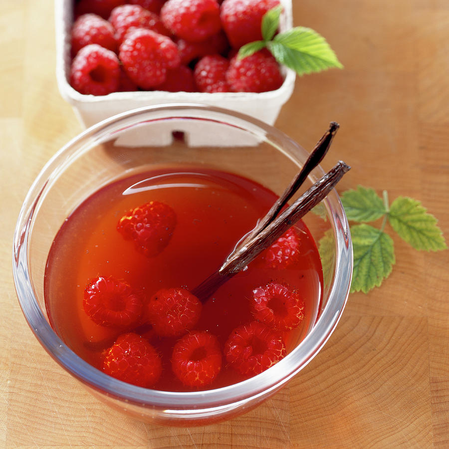 Homemade Raspberry Vinegar With Vanilla And Fresh Berries Photograph by Teubner Foodfoto