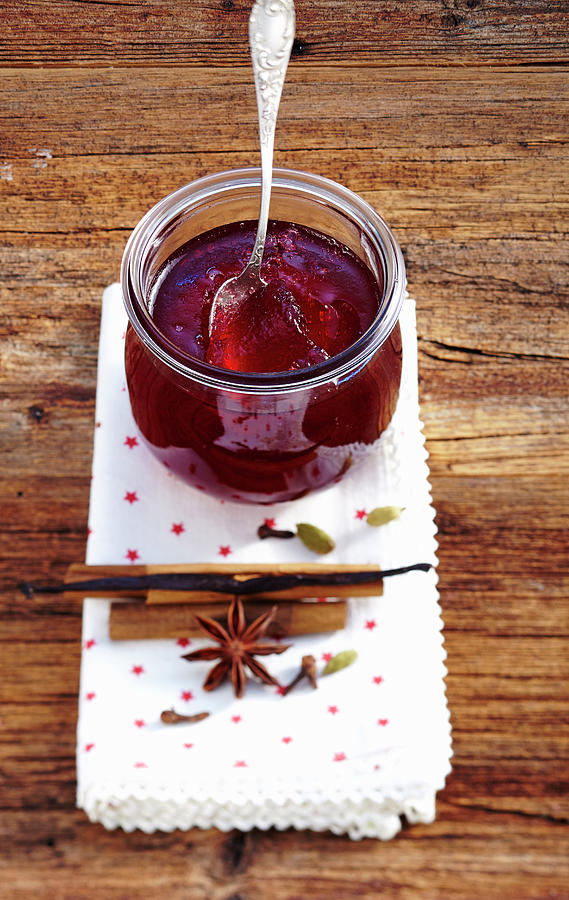 Homemade Red Wine Punch Jelly With Star Anise And Cinnamon Photograph by Teubner Foodfoto