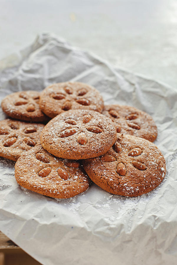 Homemade Round Shape Ground Almond Cookies Decorated With Whole Almonds Photograph by Giedre Barauskiene