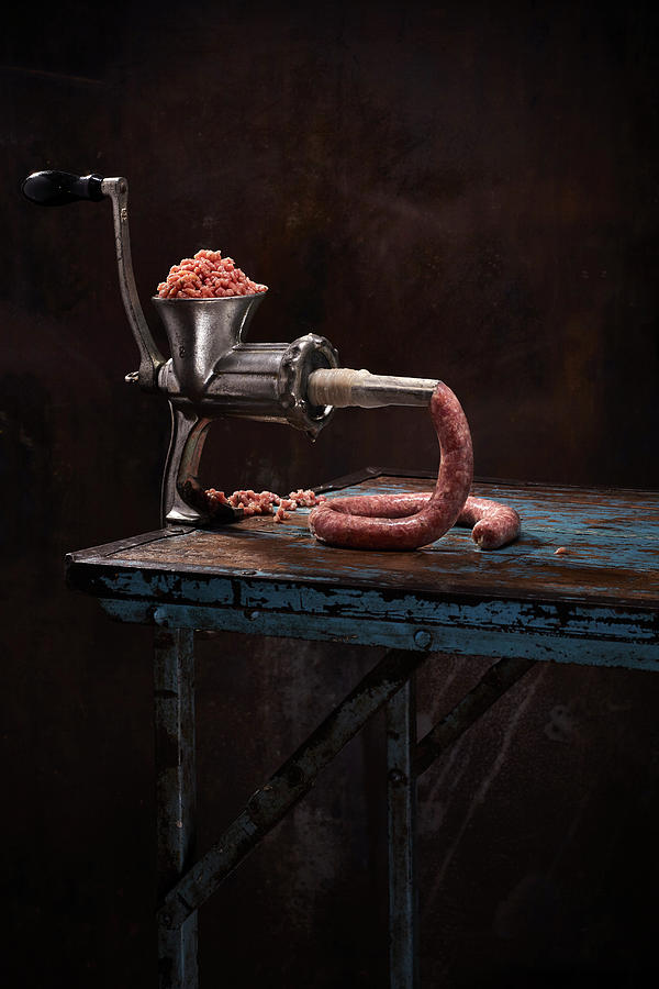 Homemade Sausages Coming Out Of A Mincer Photograph by Maximilian Carlo Schmidt
