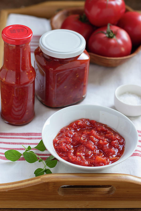 Homemade Tomato Puree In A Ball And In Jars, Fresh Tomatoes Photograph by Zuzanna Ploch