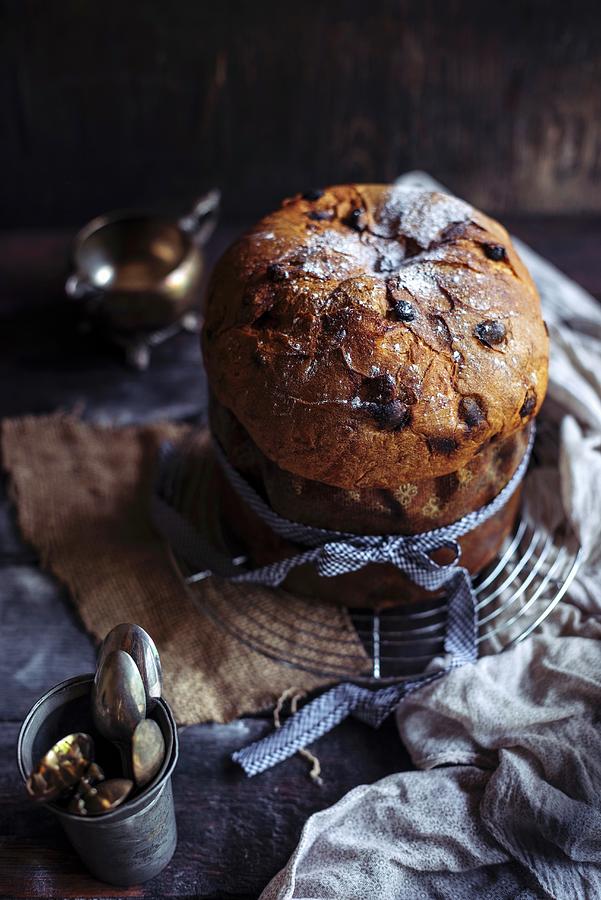 Homemade Traditional Italian Panettone Cake Served Photograph by Ltummy