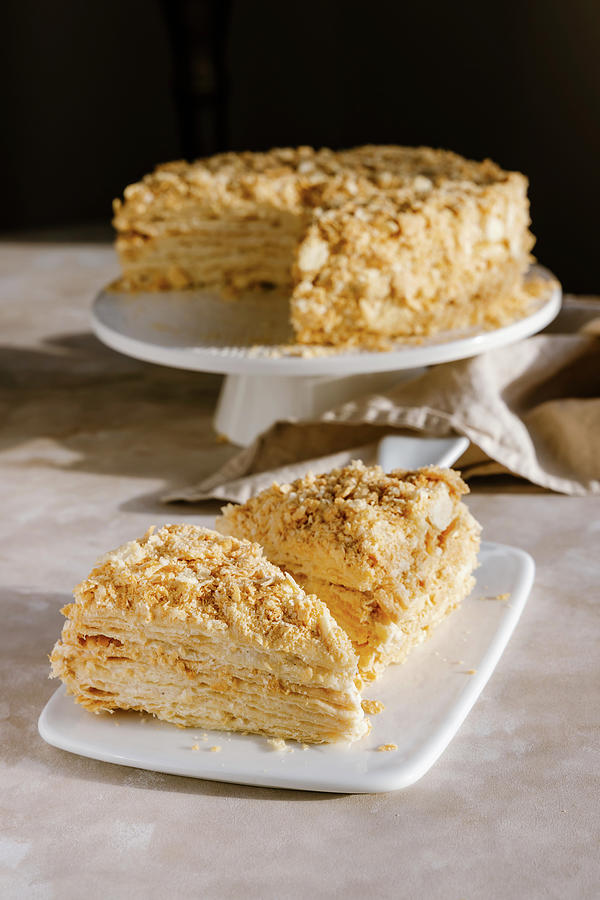 Homemade Vanilla, Pastry Cream Mille-feuille Cake Photograph by Alla Machutt