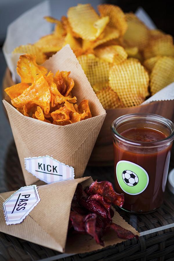 Homemade Vegetable Chips With Dip Photograph by Eising Studio