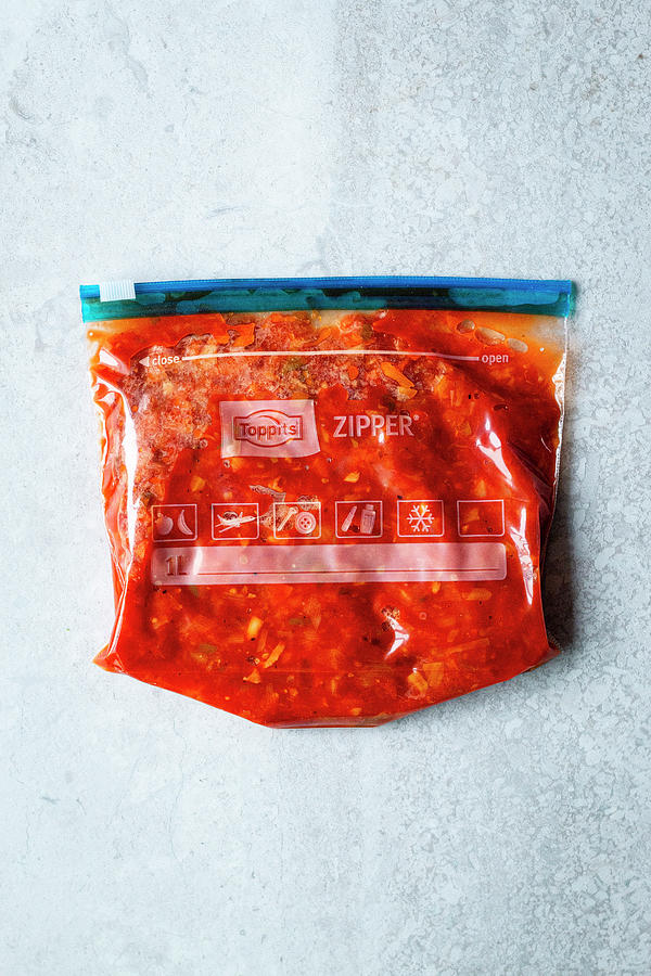 Homemade Vegetarian Bolognese Sauce In A Zip Freezer Bag Photograph by Simone Neufing