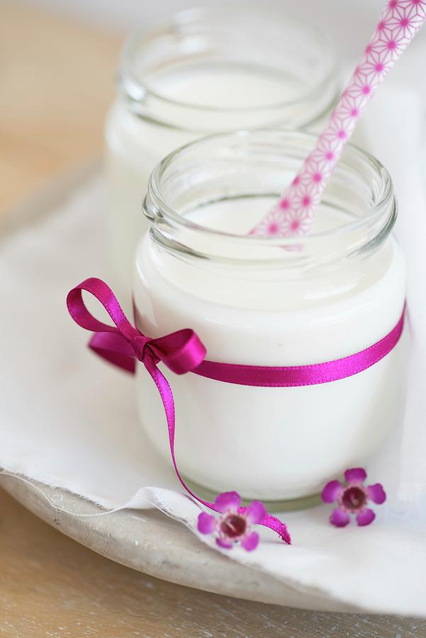 Homemade Yoghurt In A Jar With A Pink Bow Photograph by Sonia Chatelain