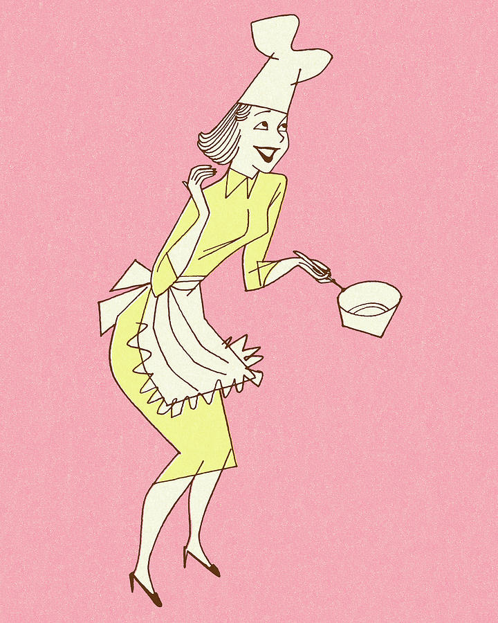 Vintage Drawing - Homemaker Holding a Cook Pan by CSA Images