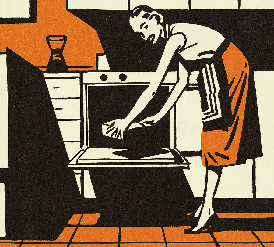 Vintage Drawing - Homemaker Putting a Pan in the Oven by CSA Images