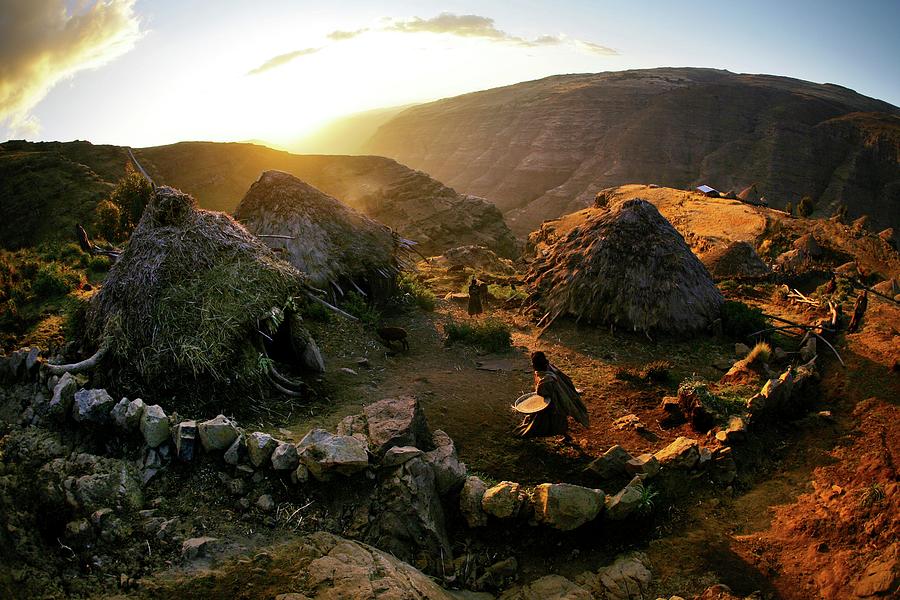 Homestead At Sunset In Simien Photograph by Timothy Allen
