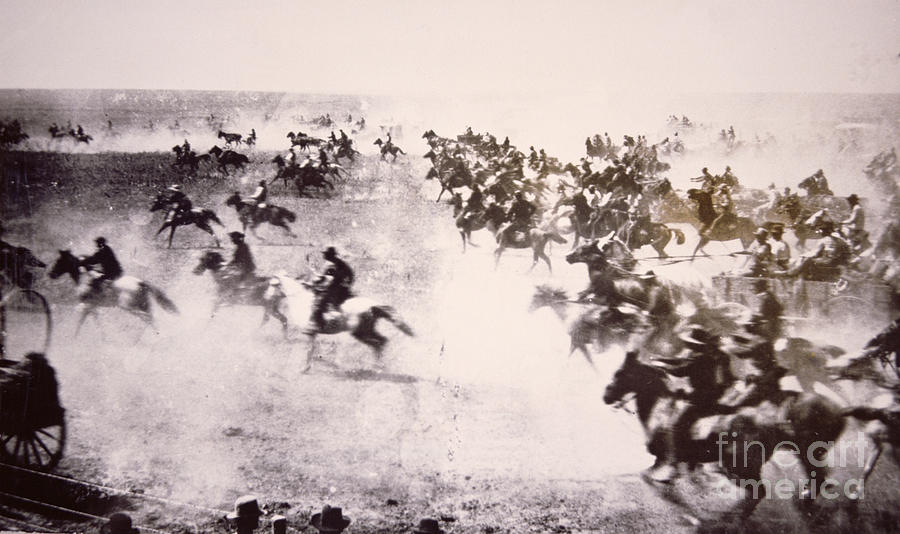 Landscape Photograph - Homesteaders Rushing Into The Cherokee Strip, 16th September 1893 by American Photographer