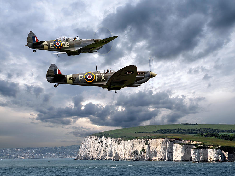 Airplane Photograph - Homeward Bound Spitfires Over The White Cliffs Of Dover by Gill Billington