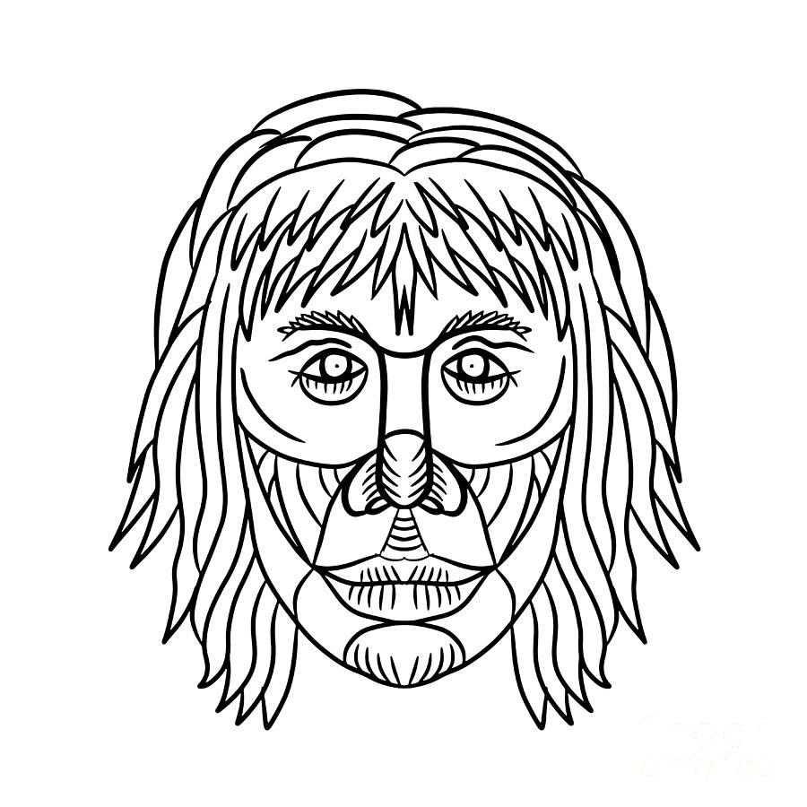 Homo Habilis Face Front Drawing Digital Art by Aloysius Patrimonio
