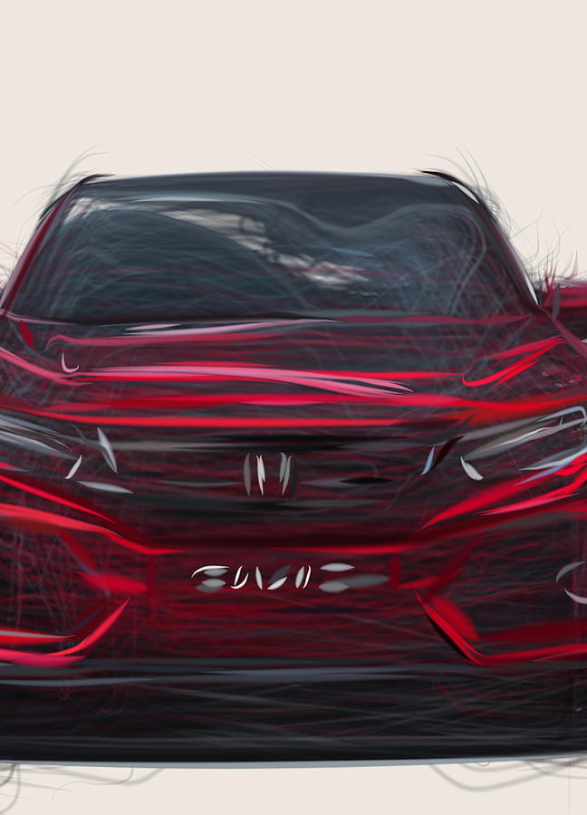 Honda Civic Hatchback Drawing Digital Art by CarsToon Concept