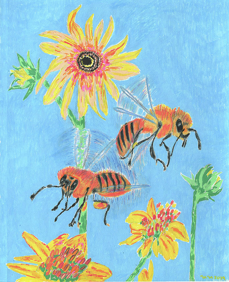 Iconic Drawing - Honey Bee by Merrill Mitchell