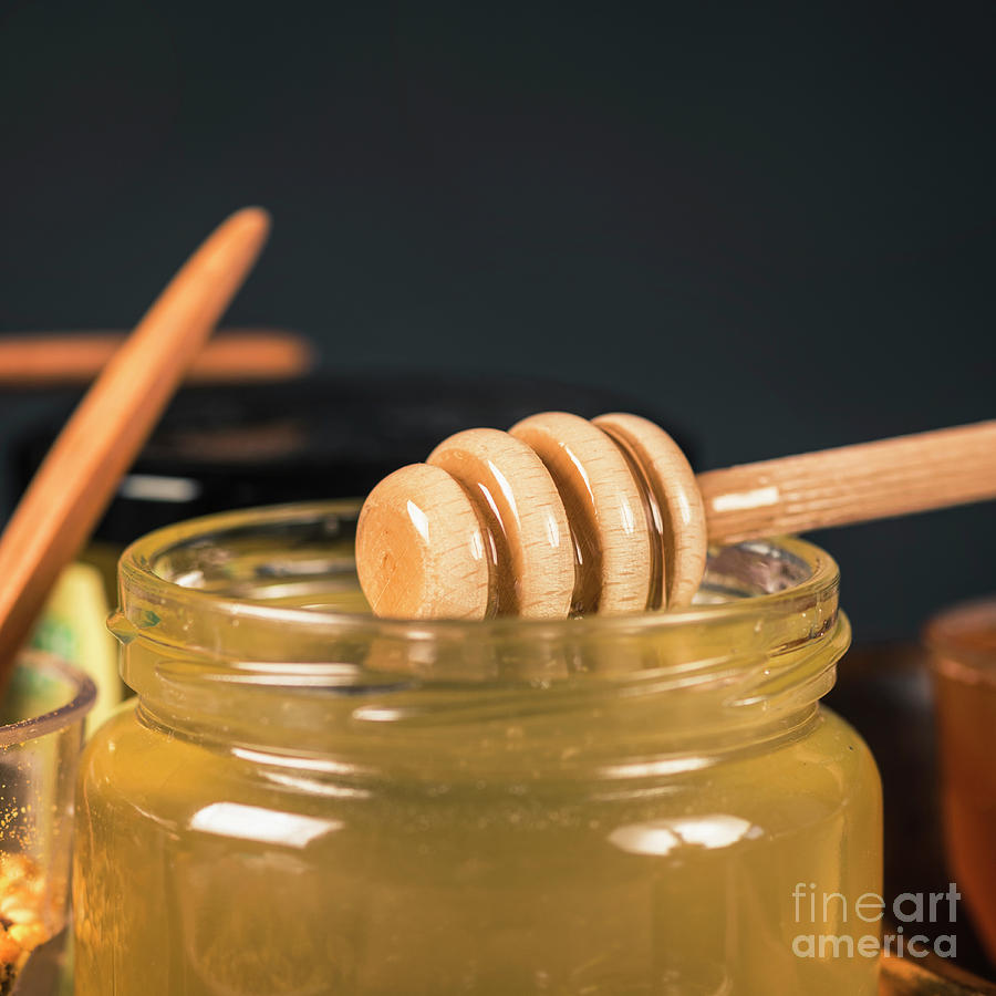 Honey Glass Jar With Wooden Dipper Photograph by Microgen Images/science Photo Library