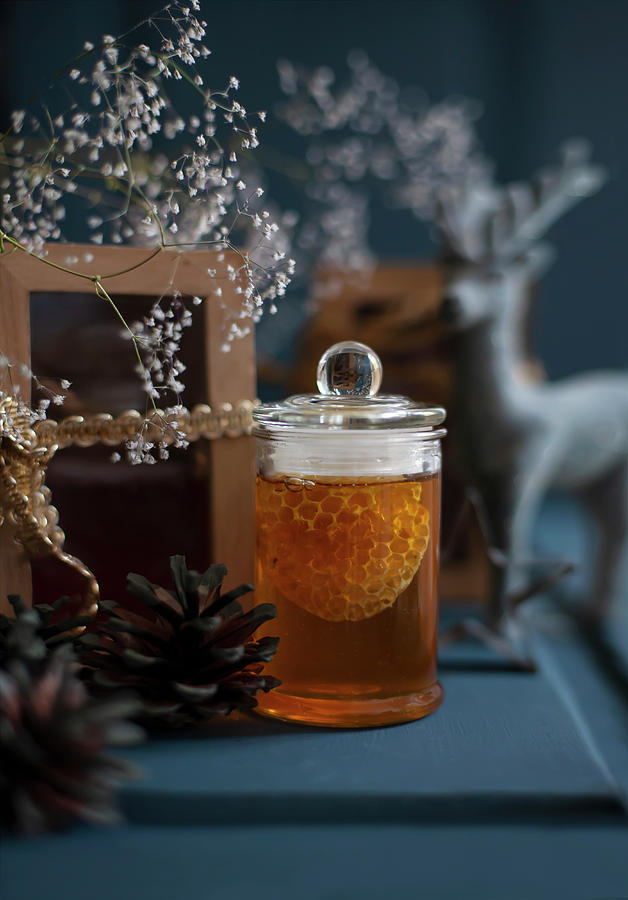 Honey With Honeycomb In A Glass Photograph by Alicja Koll