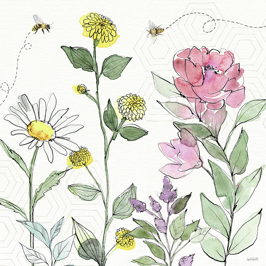 Flower Mixed Media - Honeybee Blossoms IIi by Anne Tavoletti